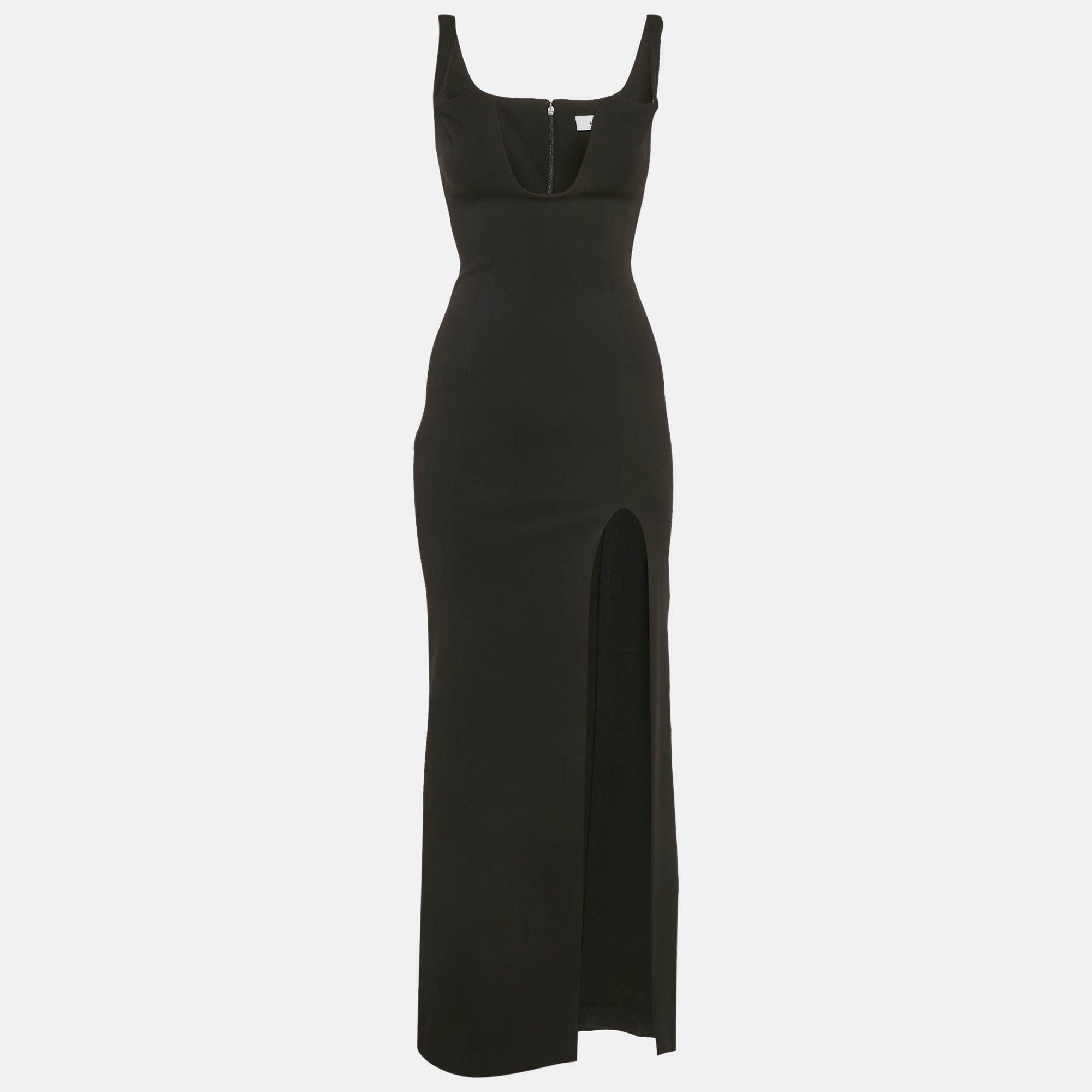

Misha Black Stretch Crepe Structured Neck Franka Maxi Dress XS
