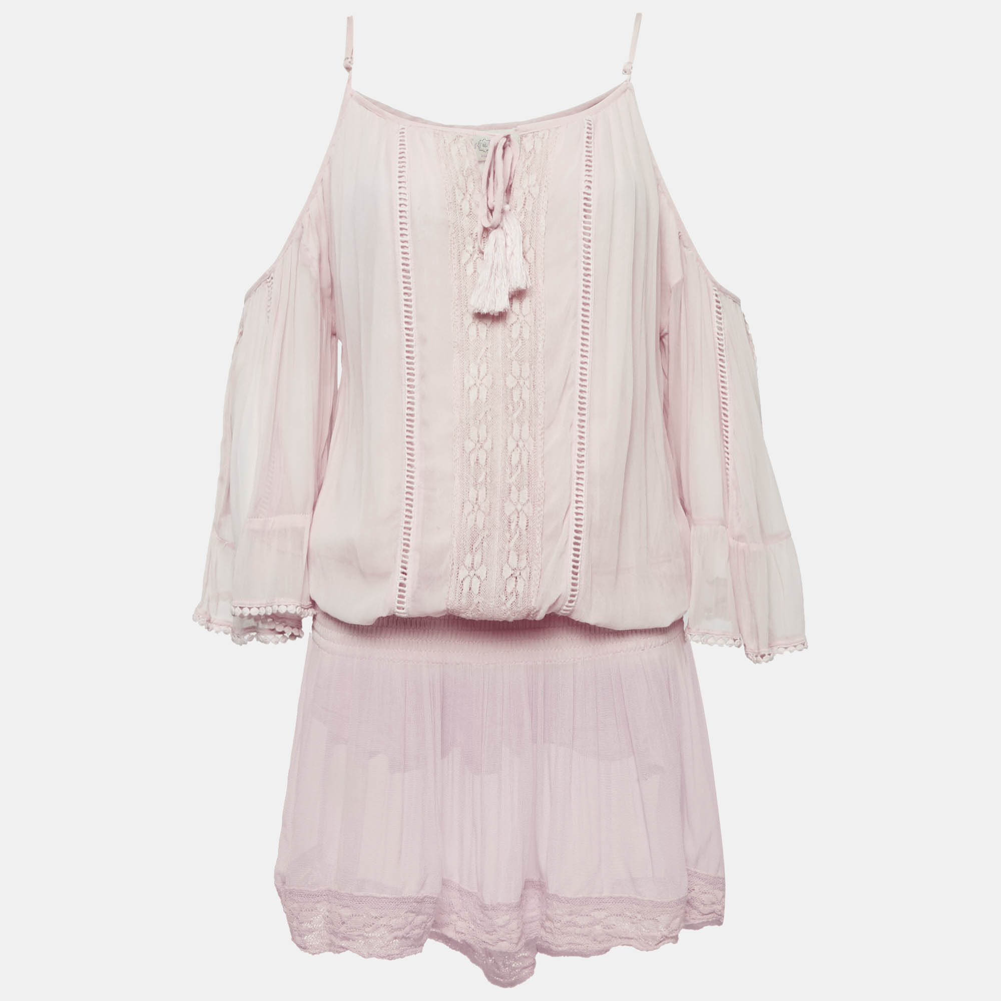 

Miss June Pink Crepe Lace Trimmed Short Dress M