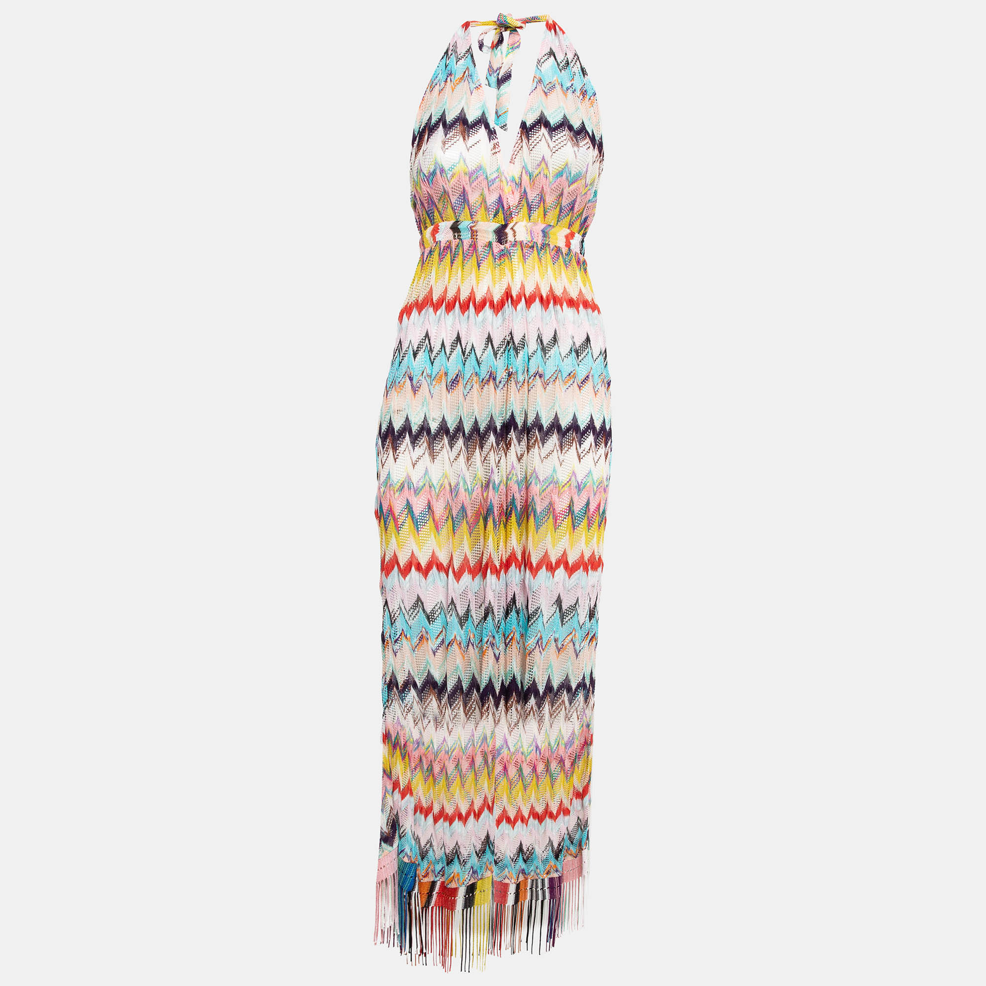 

Missoni Mare Multicolor Chevron Knit Halter Neck Jumpsuit Cover-Up Dress M