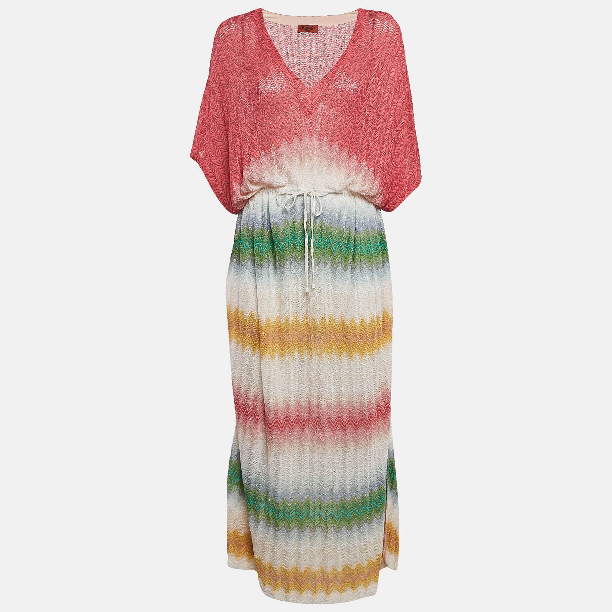 

Missoni Mare Multicolor Chevron Lurex Knit Cover-Up Maxi Kaftan Dress S