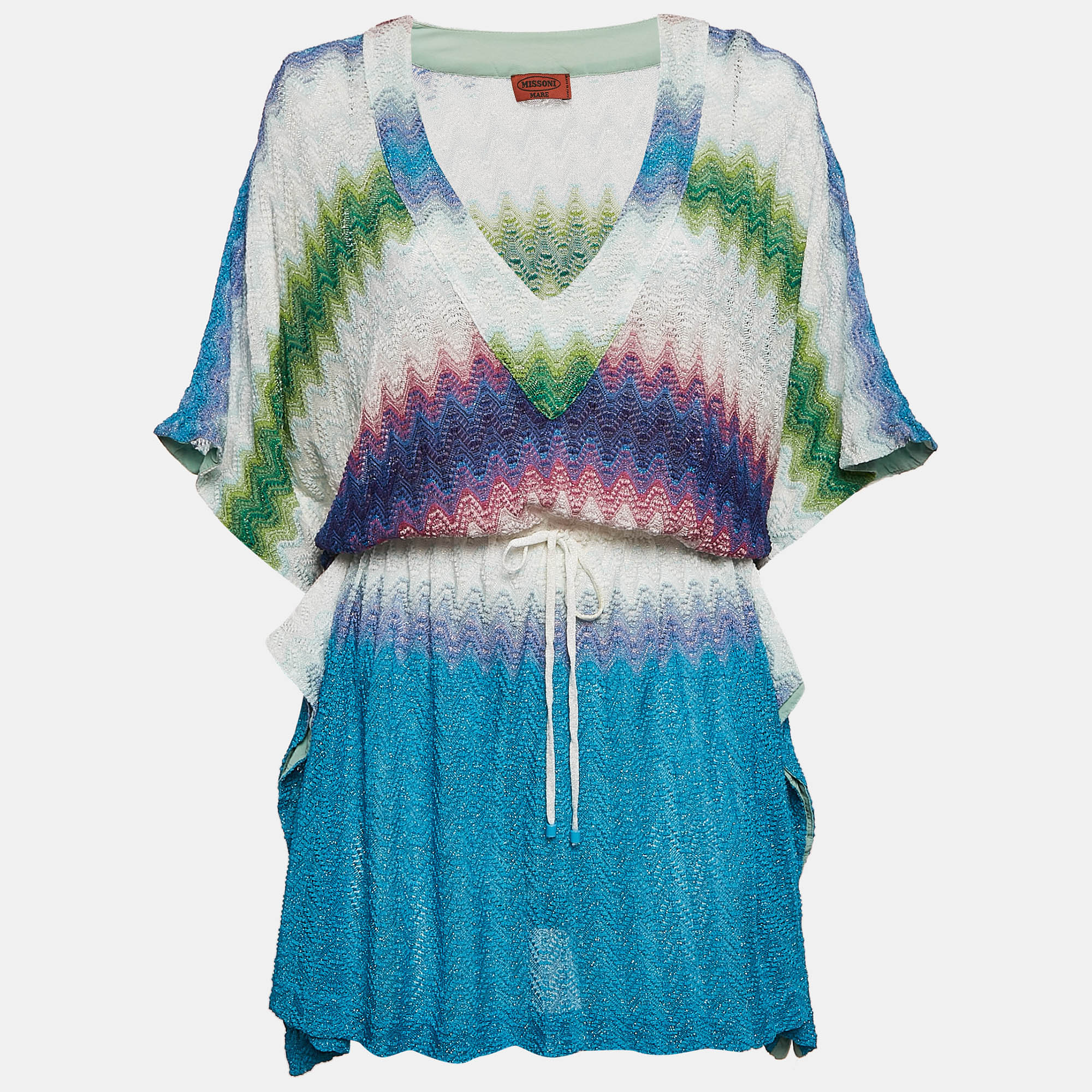 

Missoni Mare Blue/Purple Chevron Lurex Knit Cover-Up Mini Kaftan Dress M