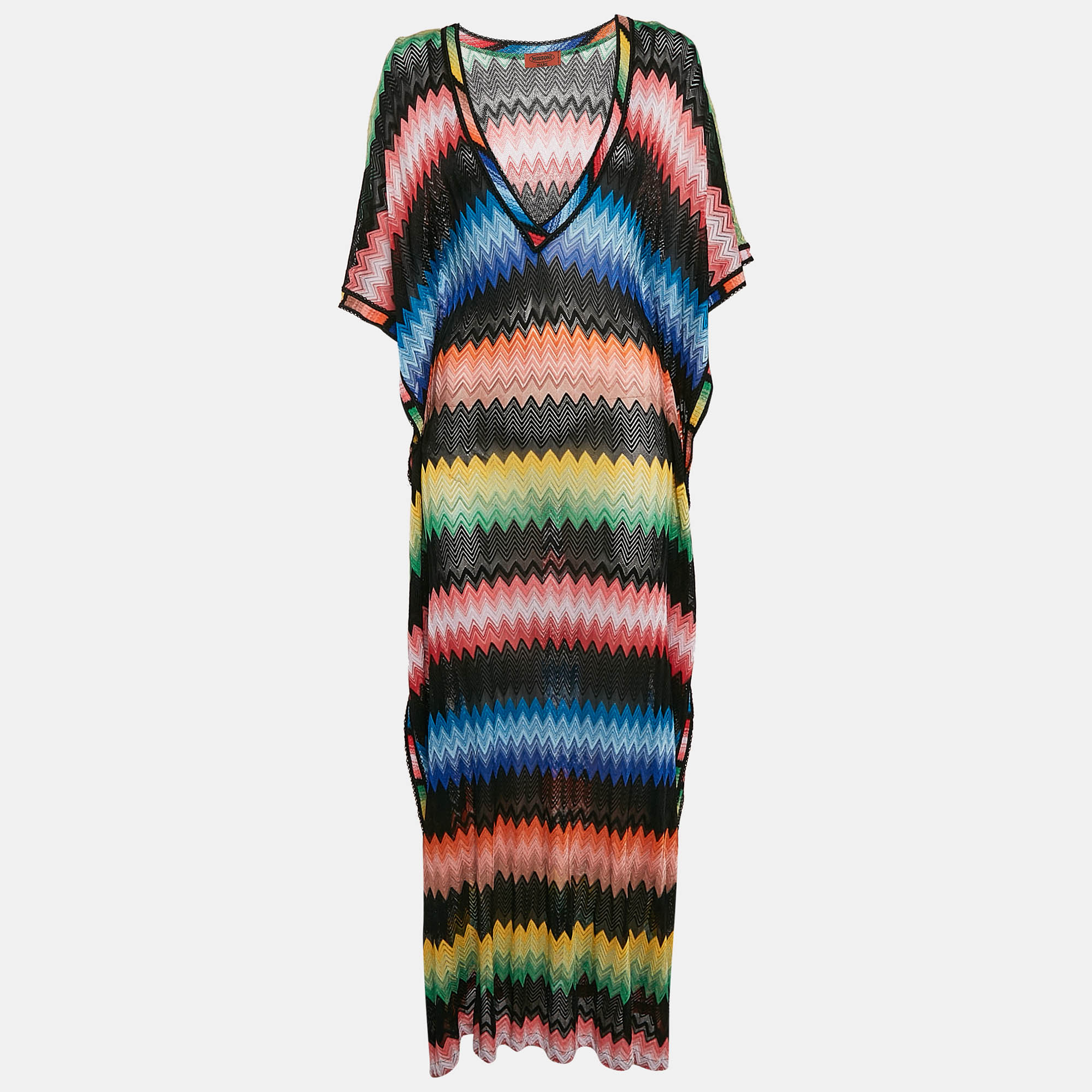 

Missoni Mare Multicolor Chevron Knit Cover-Up Maxi Kaftan Dress S