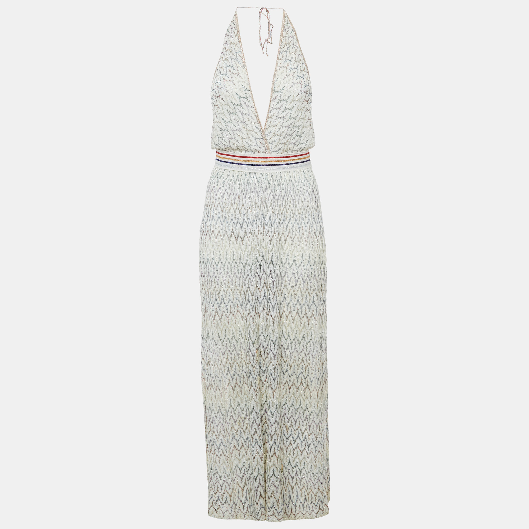 

Missoni Mare White Lurex Patterned Knit Halter Neck Jumpsuit S