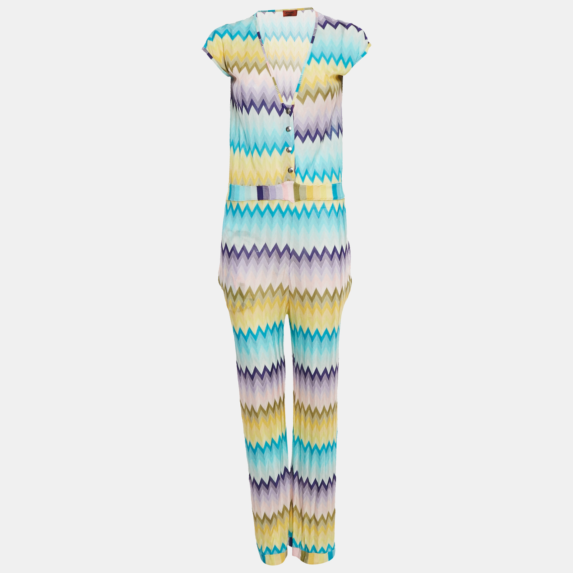 Pre-owned Missoni Multicolor Zig Zag Knit Jumpsuit M
