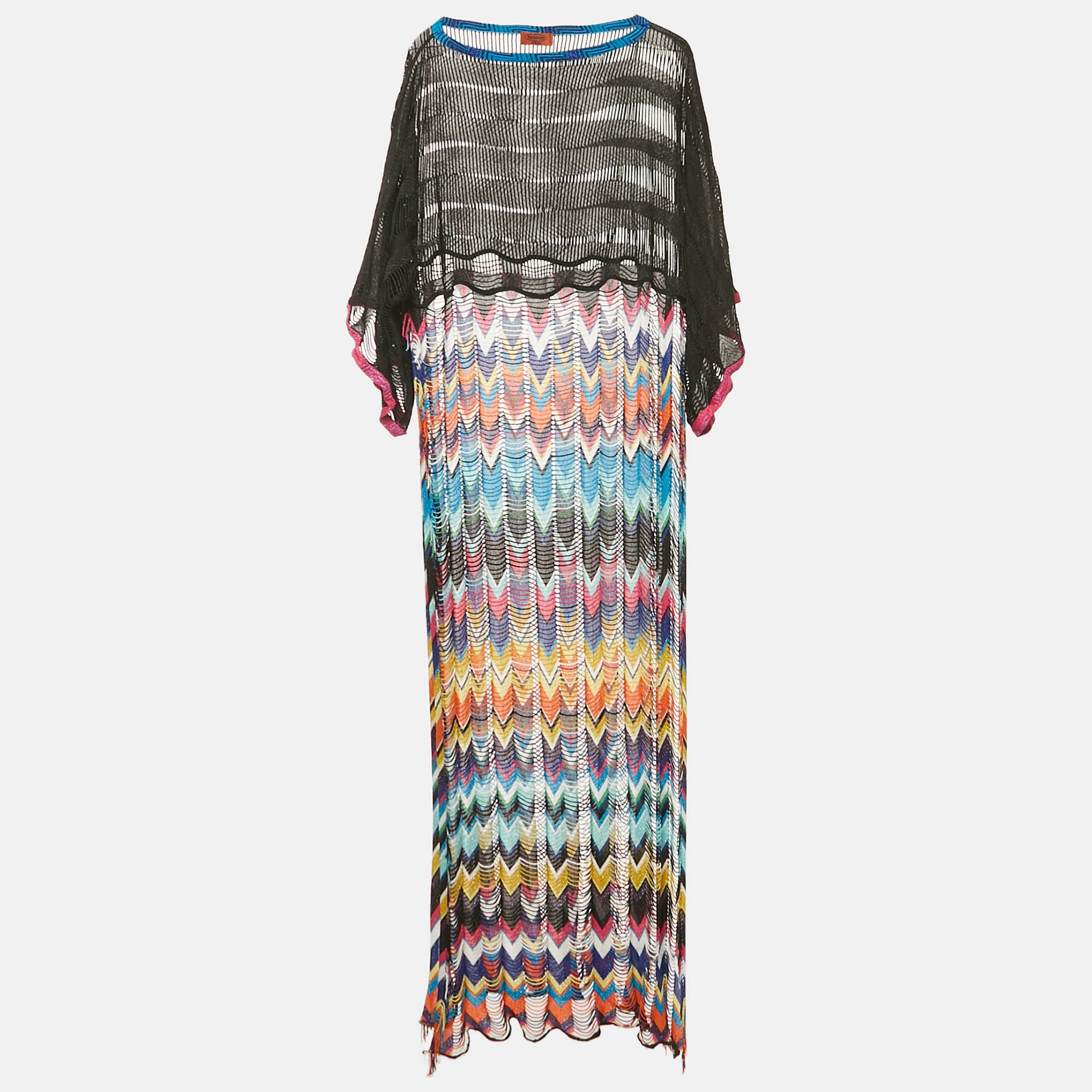 Pre-owned Missoni Multicolor Patterned Knit Fringed Cover-up Long Dress S