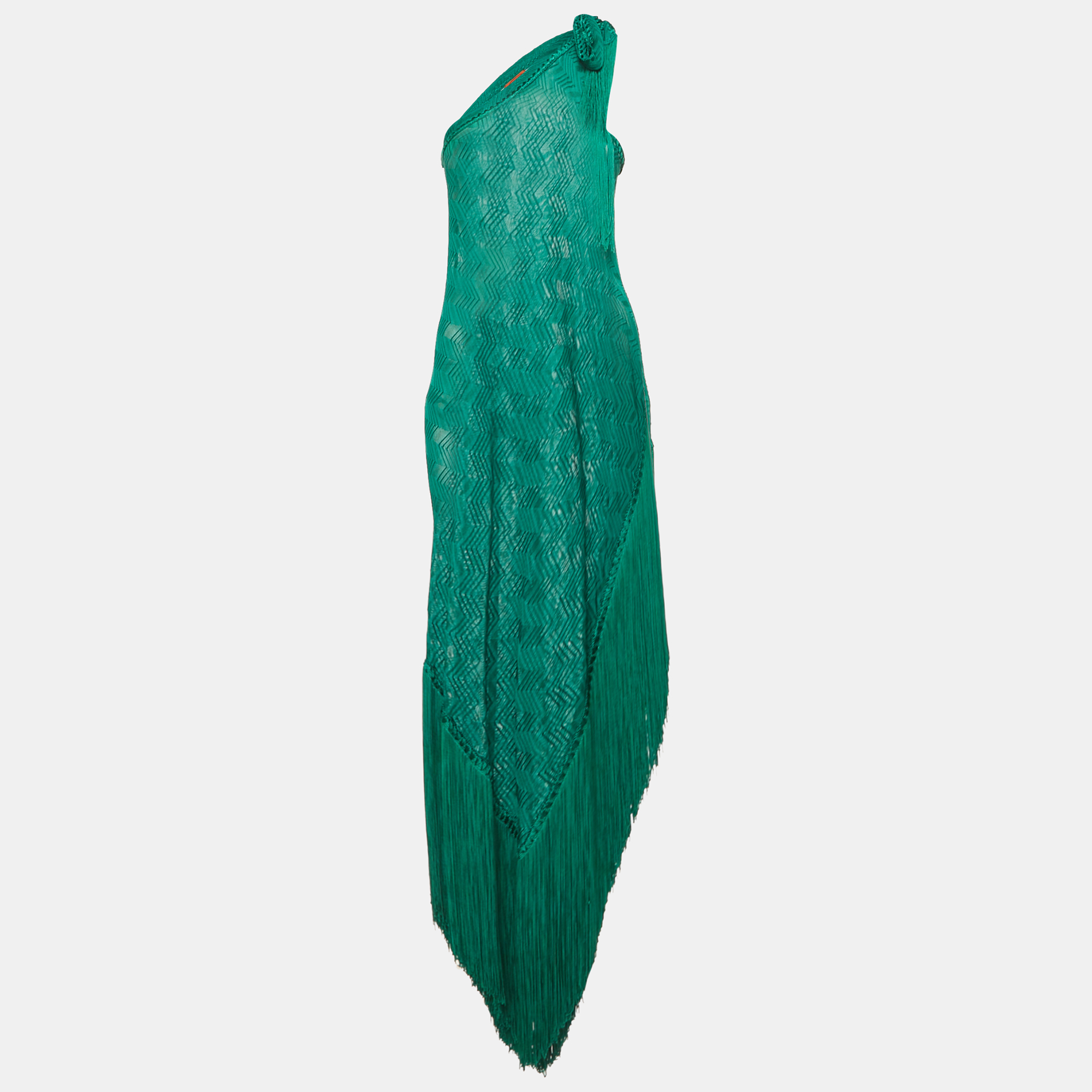 

Missoni Mare Green Patterned Knit One Shoulder Cover-Up Dress S, Transparent