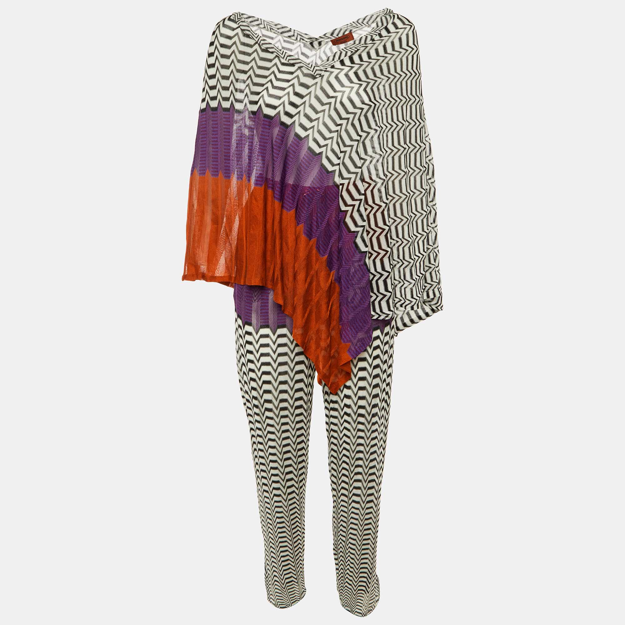 

Missoni Mare Multicolor Chevron Knit Sheer Cover Up Poncho & Pants S