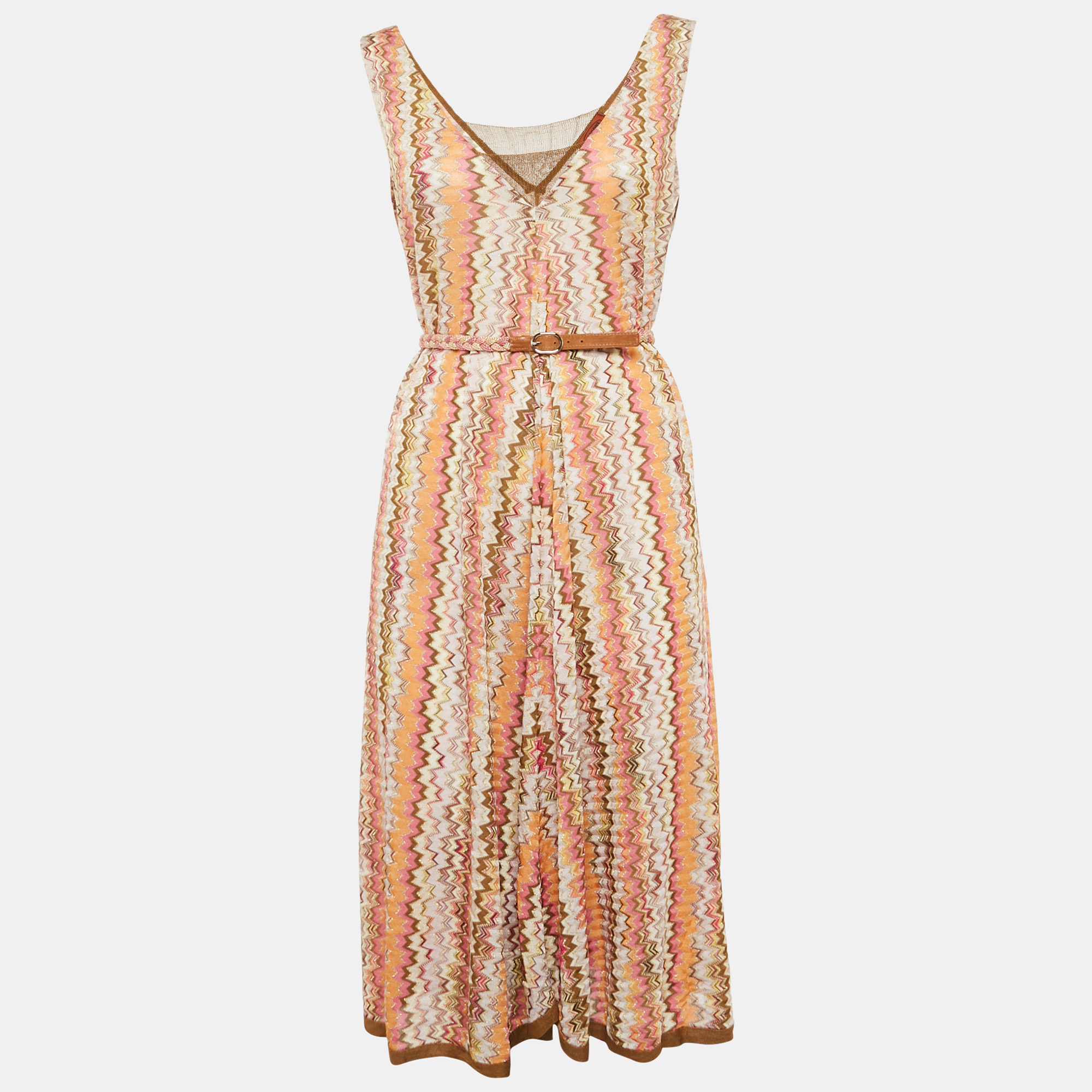 Missoni Mare Pink/Brown Zig-Zag Knit Cover-Up Dress M