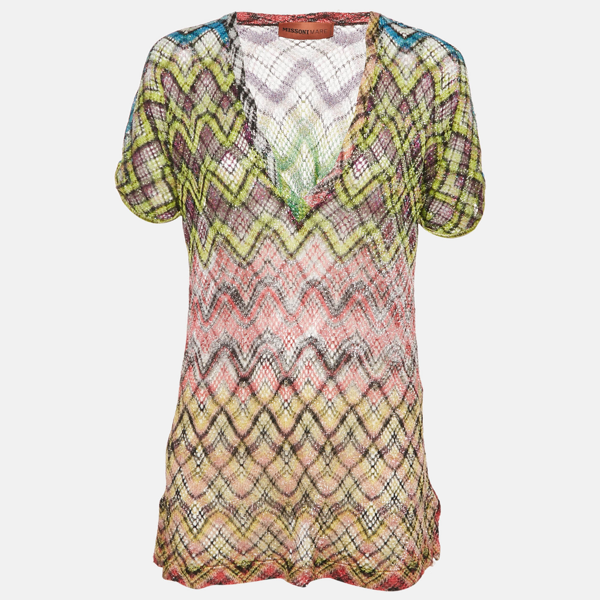 

Missoni Mare Multicolor Zig Zag Lurex Knit Cover Up Dress S