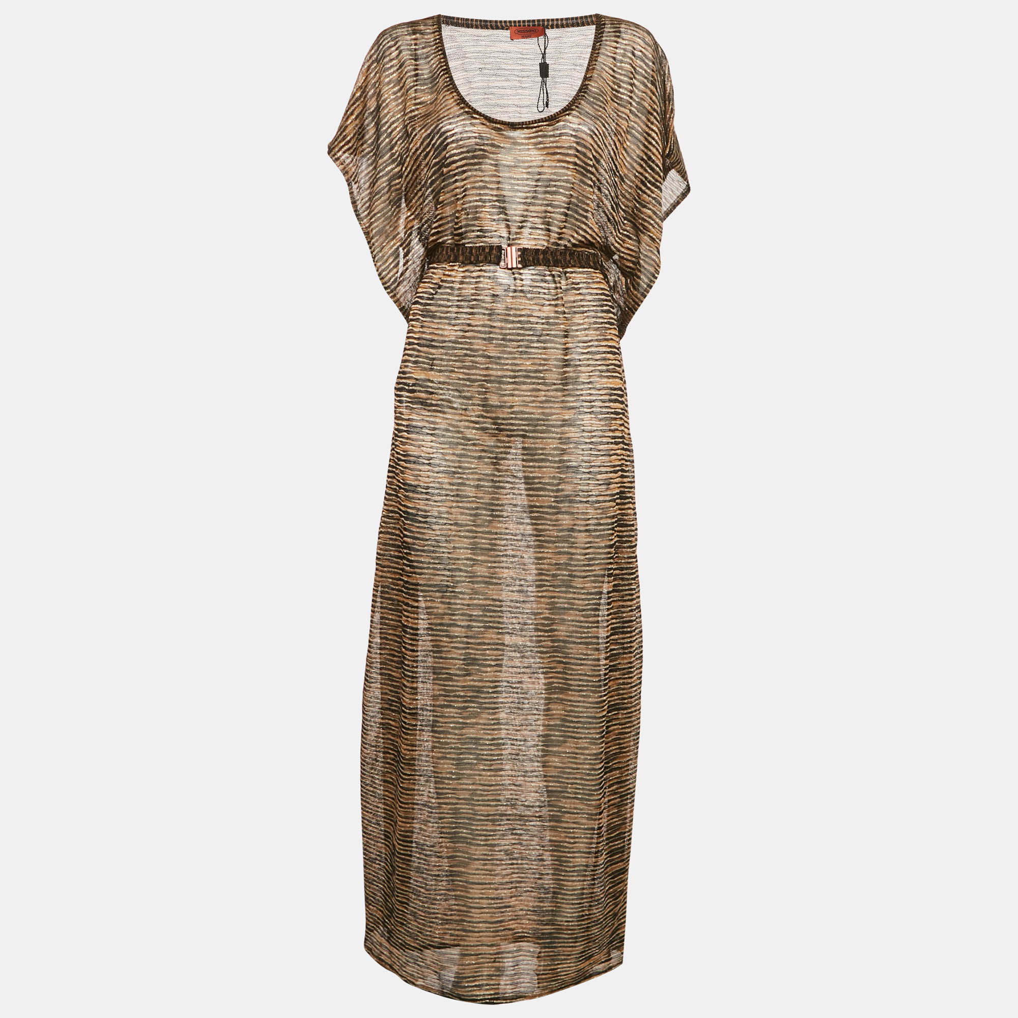 

Missoni Mare Brown Lurex Knit Patterned Slit Detail Maxi Dress M