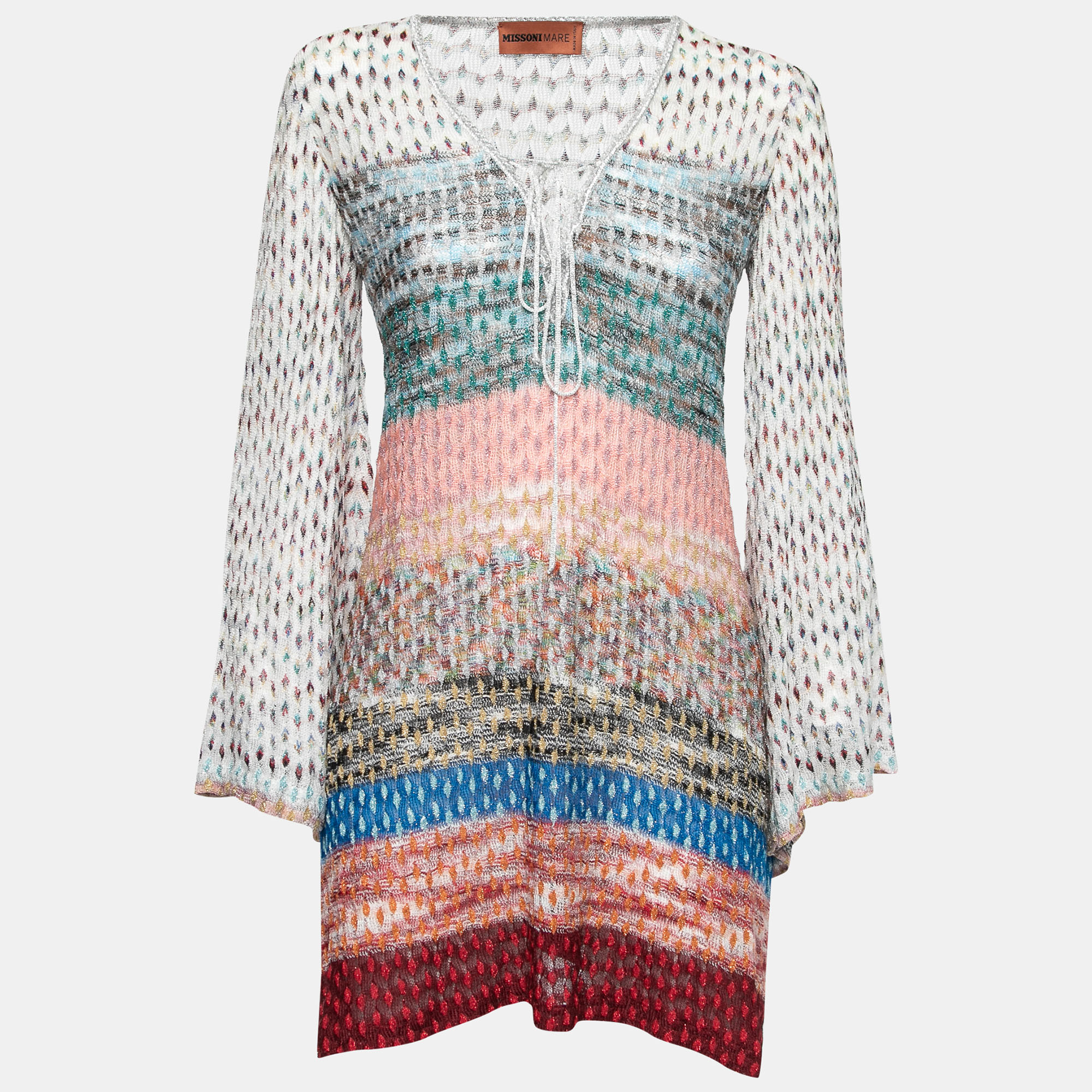 Pre Owned Missoni Mare Multicolor Patterned Knit Lace-Up Mini Dress M