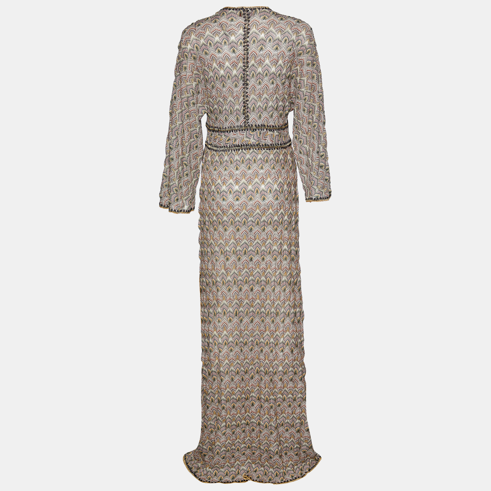 

Missoni Mare Multicolor Patterned Knit Plunge Neck Maxi Dress