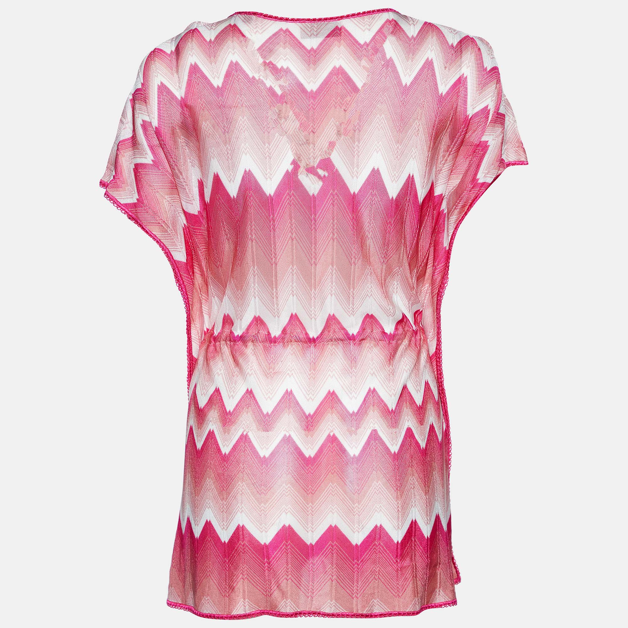 

Missoni Mare Pink Zig Zag Patterned Knit Tie Detail Top