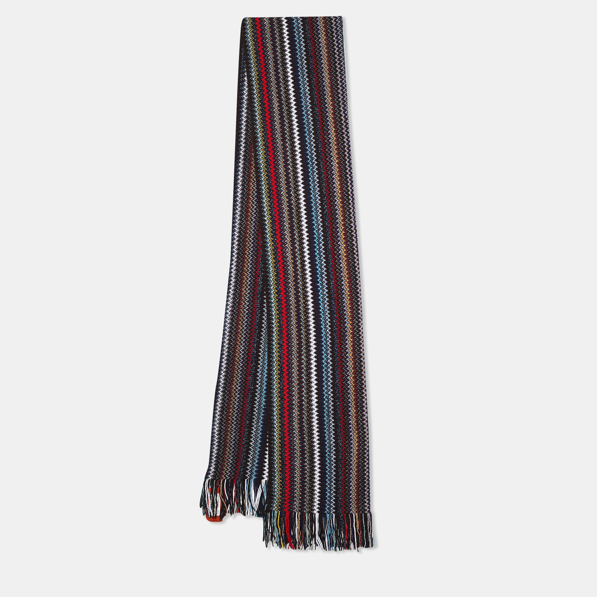 Pre-owned Missoni Black Striped Lurex Knit Fringed Stole