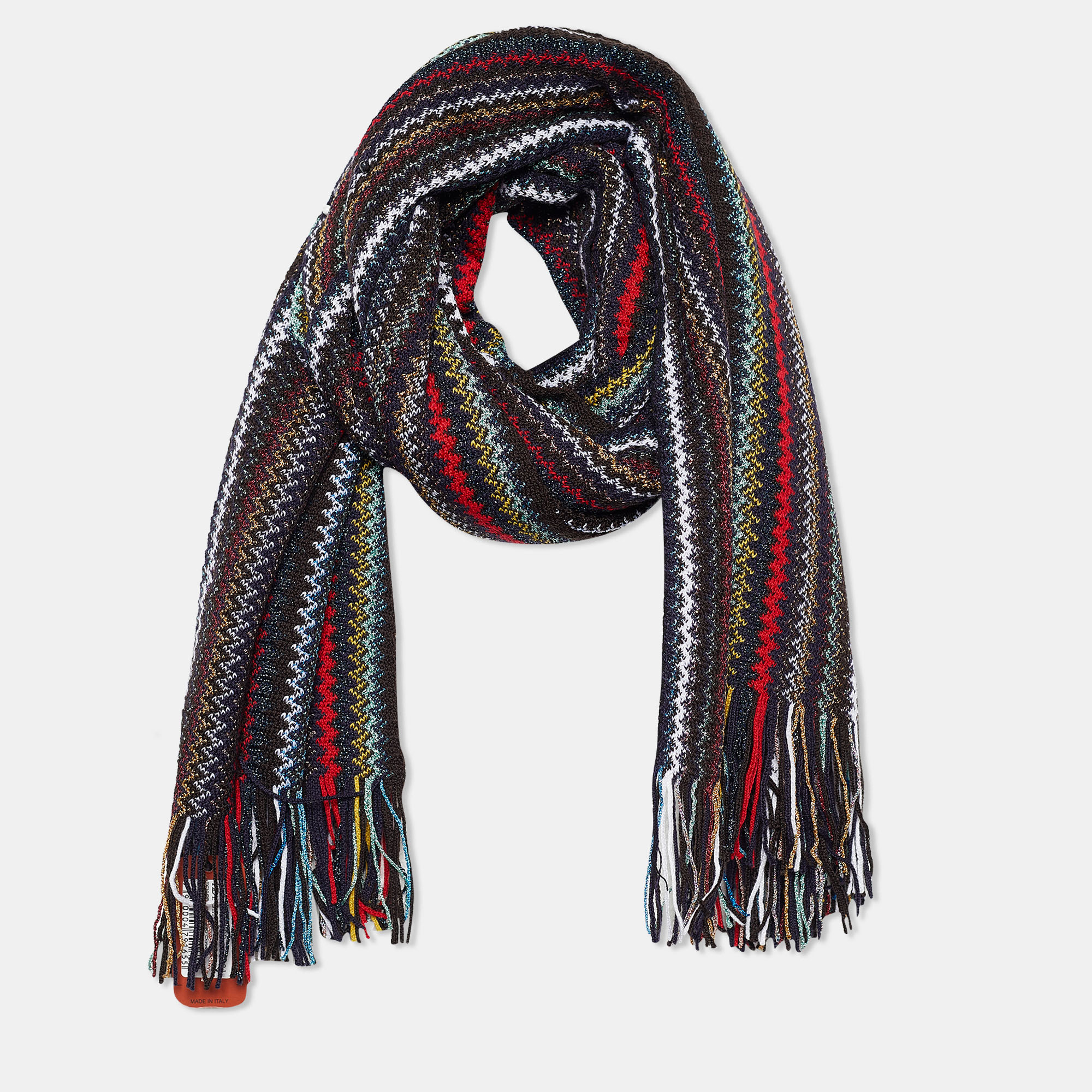 

Missoni Black Striped Lurex Knit Fringed Stole