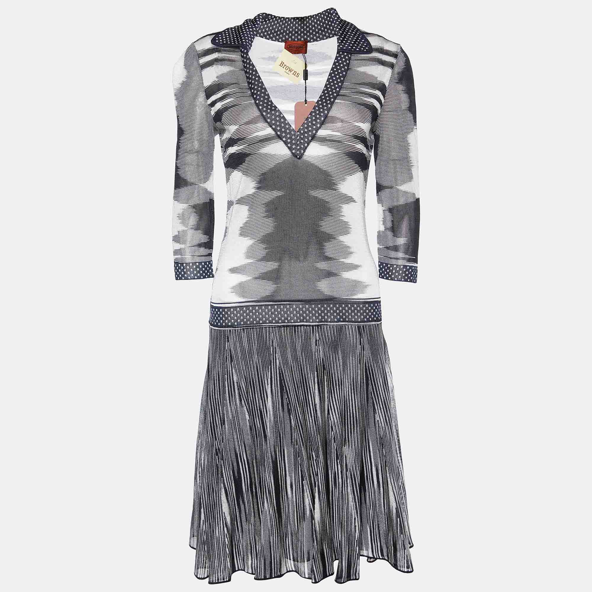 

Missoni Black/White Patterned Jersey V Neck Short Dress M
