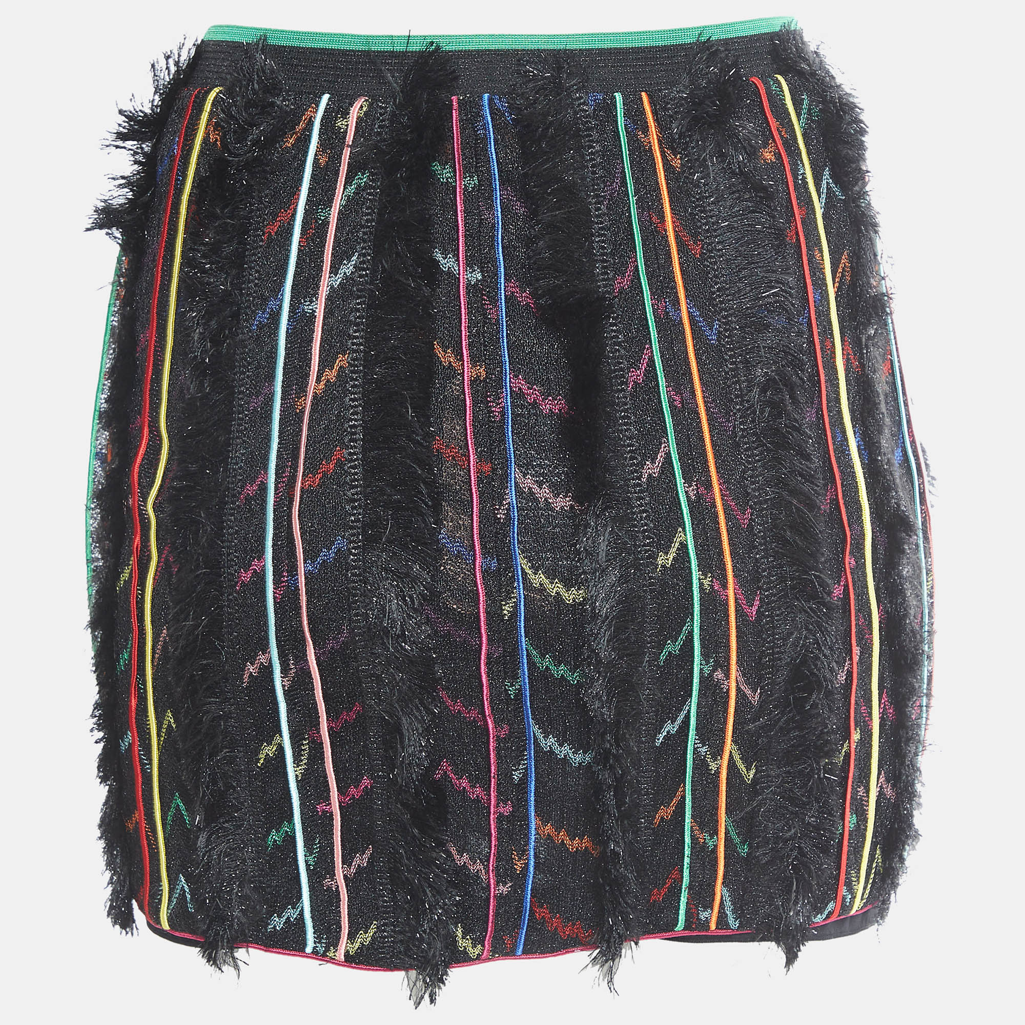 

Missoni Black Stripe Lurex Knit Fringed Mini Skirt S