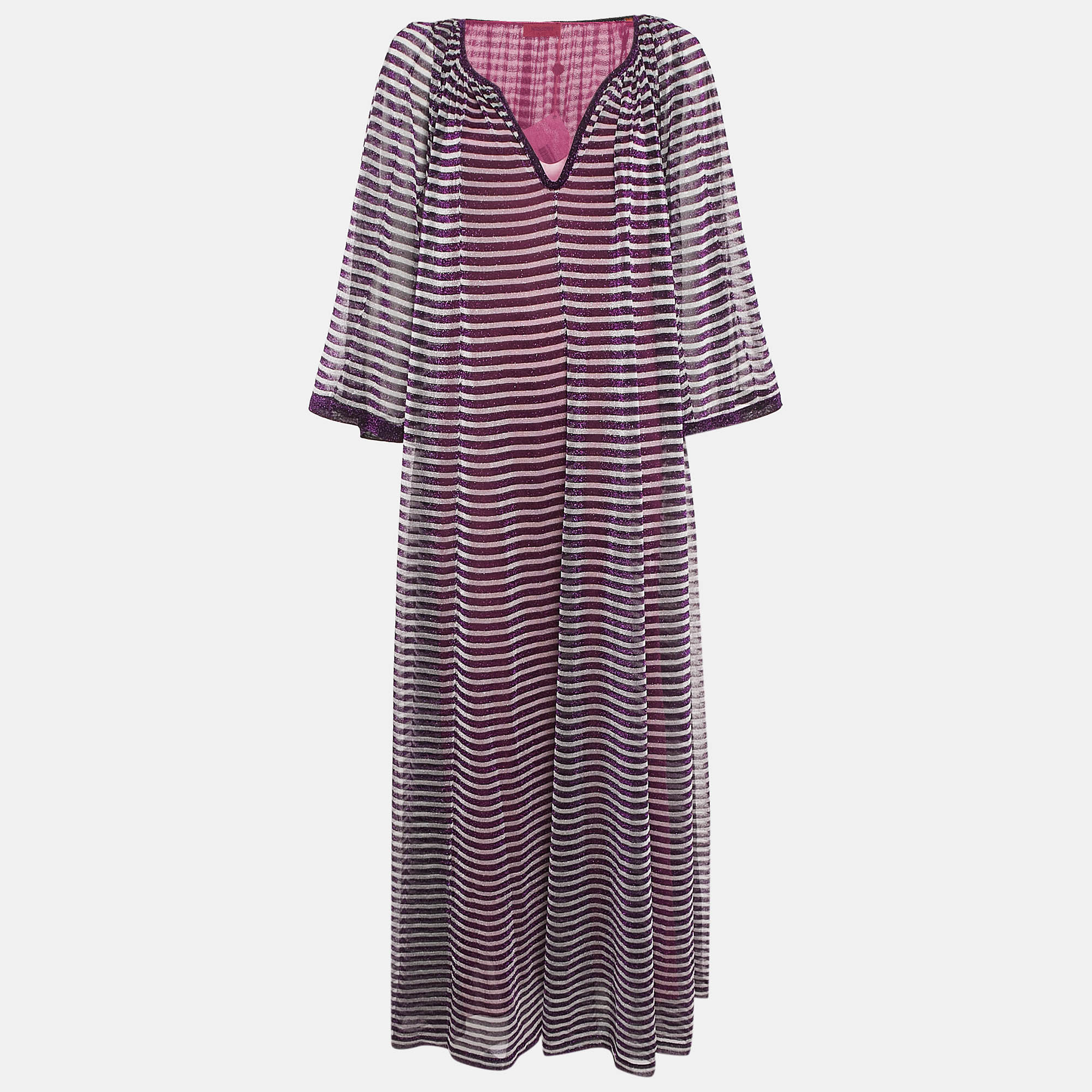 

Missoni Purple Stripe Lurex Silk Knit Maxi Dress M