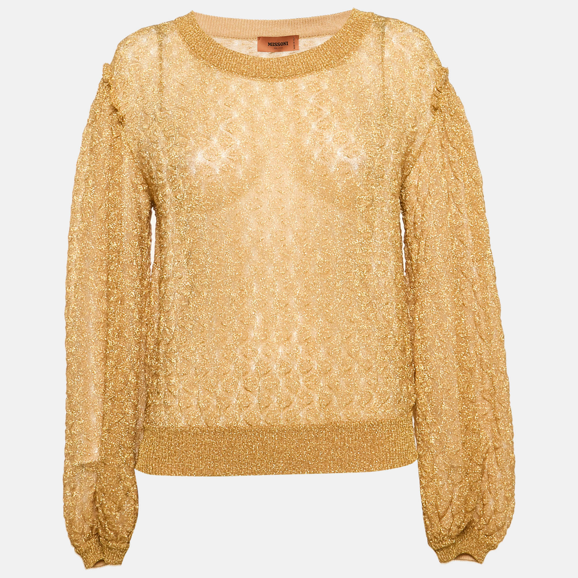 

Missoni Gold Lurex Knit Textured Knit Crewneck Sweatshirt M