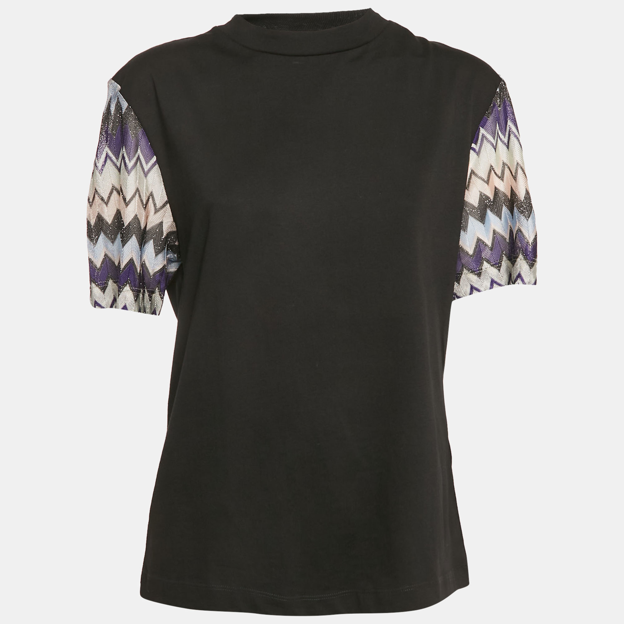

Missoni Black Zigzag Raschel Sleeve Jersey T-Shirt L
