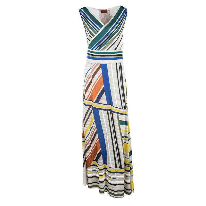 Pre Owned Missoni Multicolor Striped Knit Sleeveless Maxi Dress L