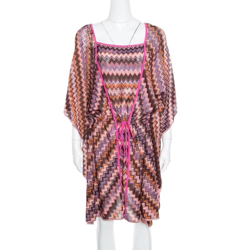 Pre Owned Missoni Mare Multicolor Chevron Patterned Knit Kaftan Tunic L