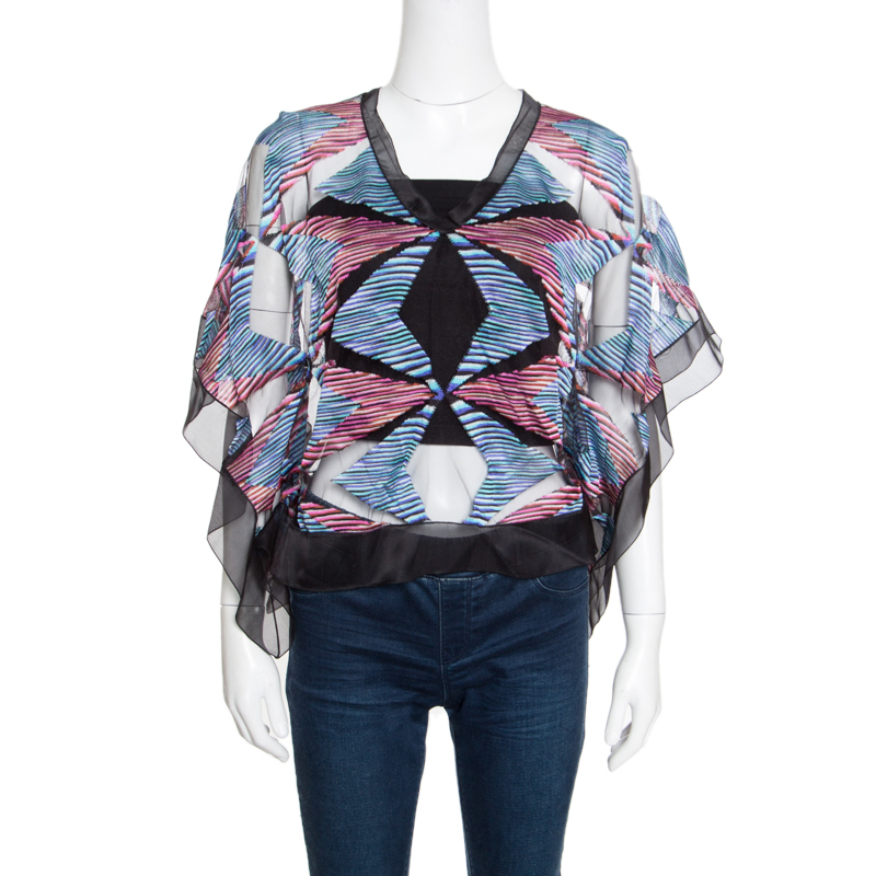 Pre Owned Missoni Black Geometric Patterned Mesh Insert Kaftan Top M