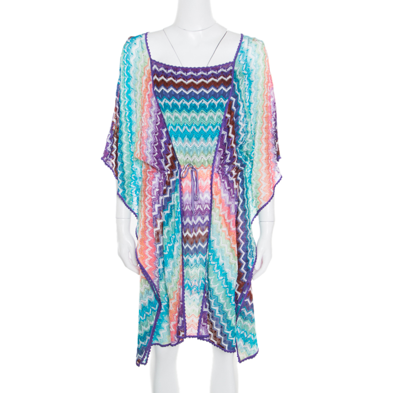 Pre Owned Missoni Multicolor Crochet Knit Cannes Kaftan Tunic L