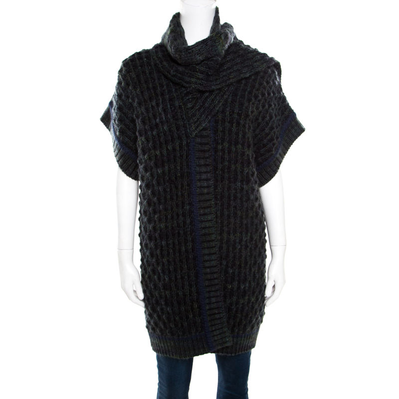 Pre Owned Missoni Multicolor Chunky Knit Scarf Detail Open Front Cardigan M