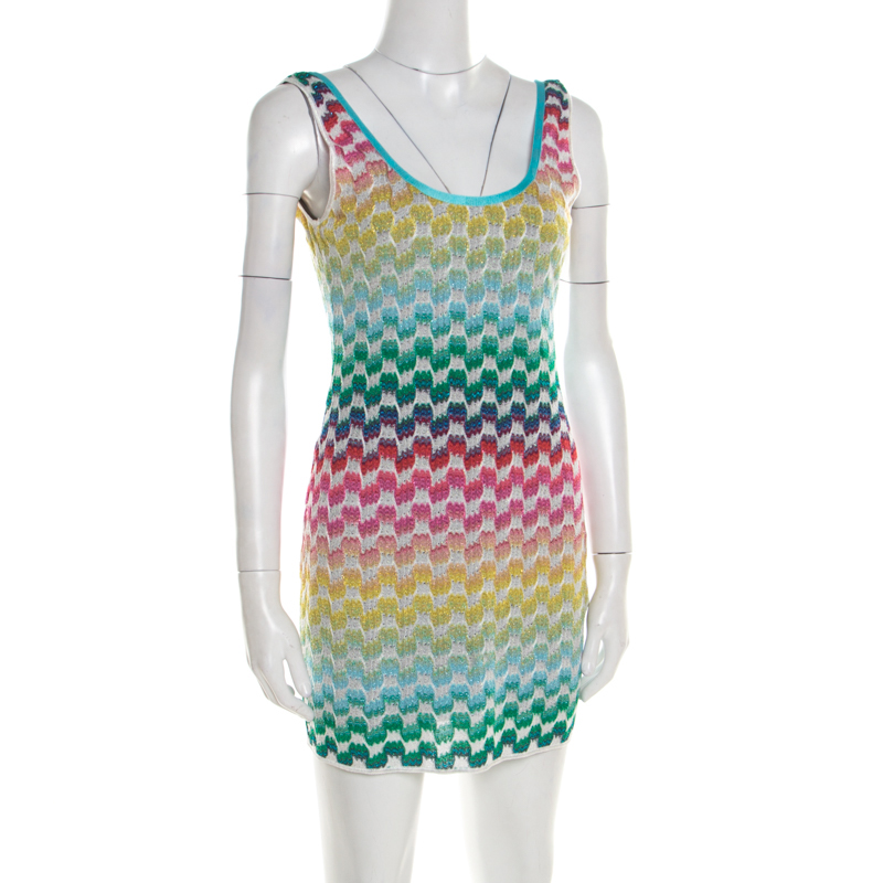 

Missoni Mare Multicolor Patterned Knit Scoop Back Beach Cover Up Dress