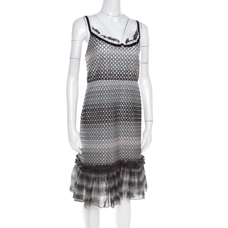 

Missoni Monochrome Textured Knit Flounce Hem Detail Metallic Strappy Dress, Black