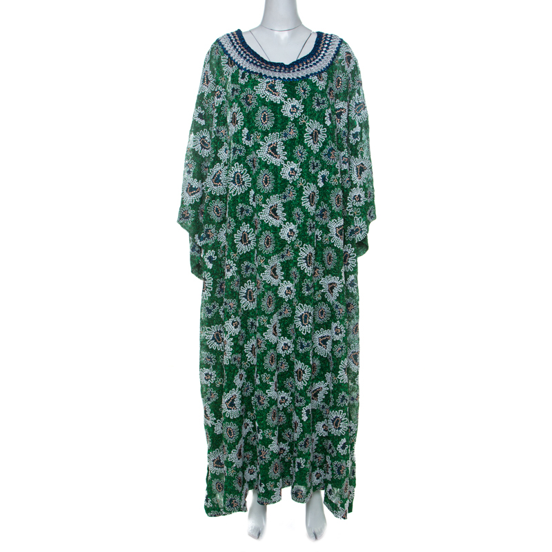 Pre Owned Missoni Green Embroidered Metallic Crochet-Knit Kaftan S