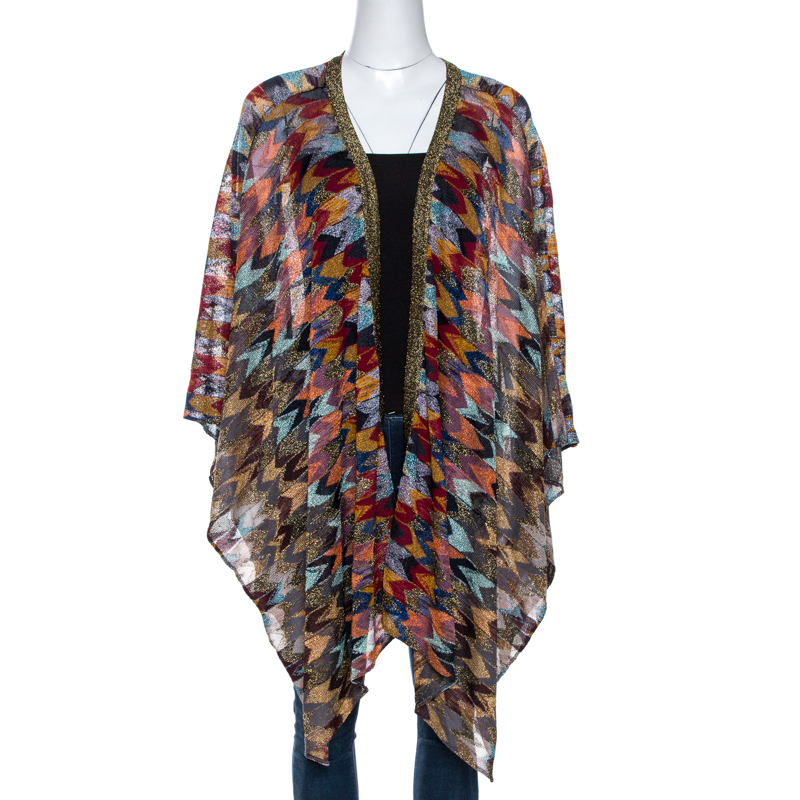 Pre Owned Missoni Multicolor Lurex Chevron Knit Cloak (One Size)