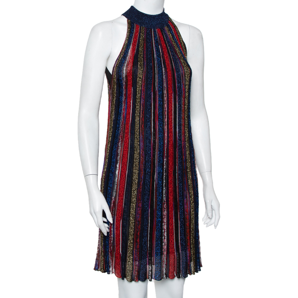 

Missoni Multicolor Striped Lurex Knit Flamed Shift Dress