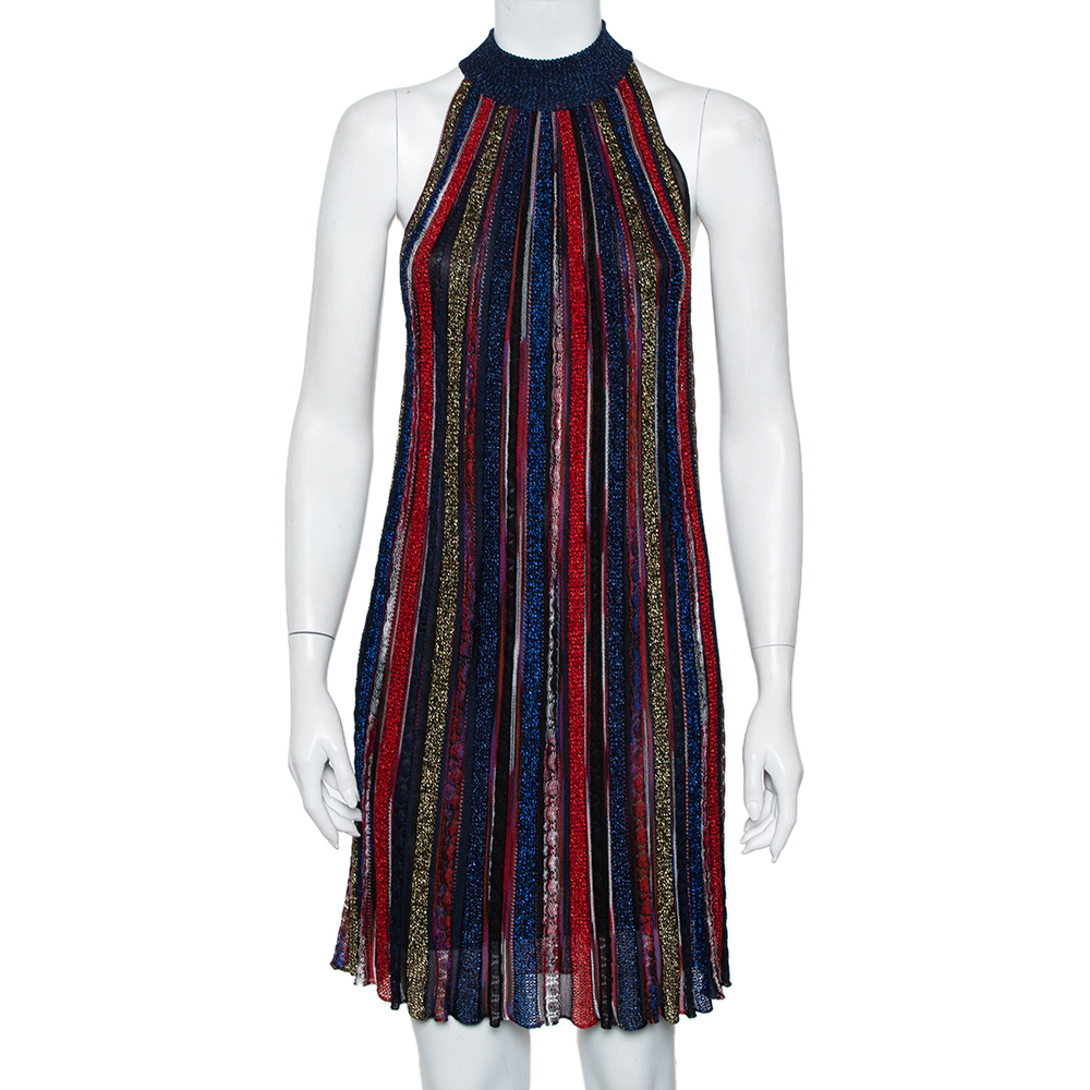 Pre-owned Missoni Multicolor Striped Lurex Knit Flamed Shift Dress S