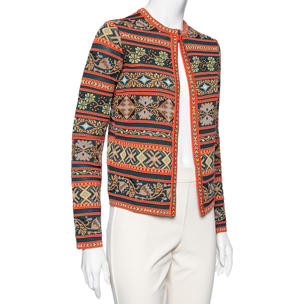 

M Missoni Multicolored Patterned Knit Long Sleeve Cardigan, Multicolor