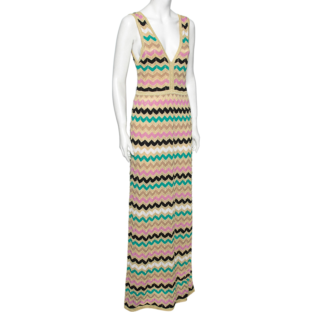 

Missoni Multicolor Perforated Wave Pattern Cotton Knit Maxi Dress