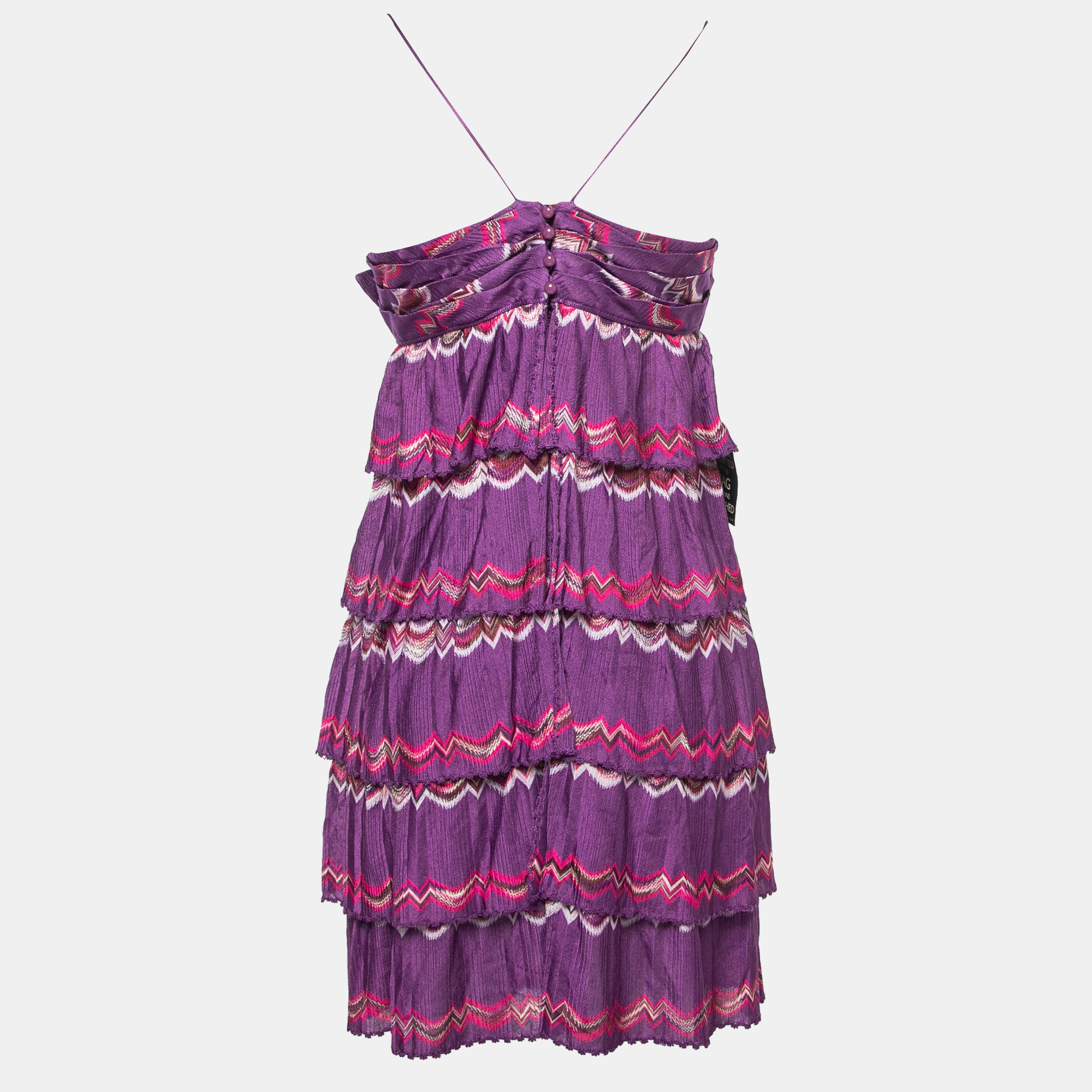 

Missoni Purple Patterned Knit Spaghetti Strap Layered Mini Dress