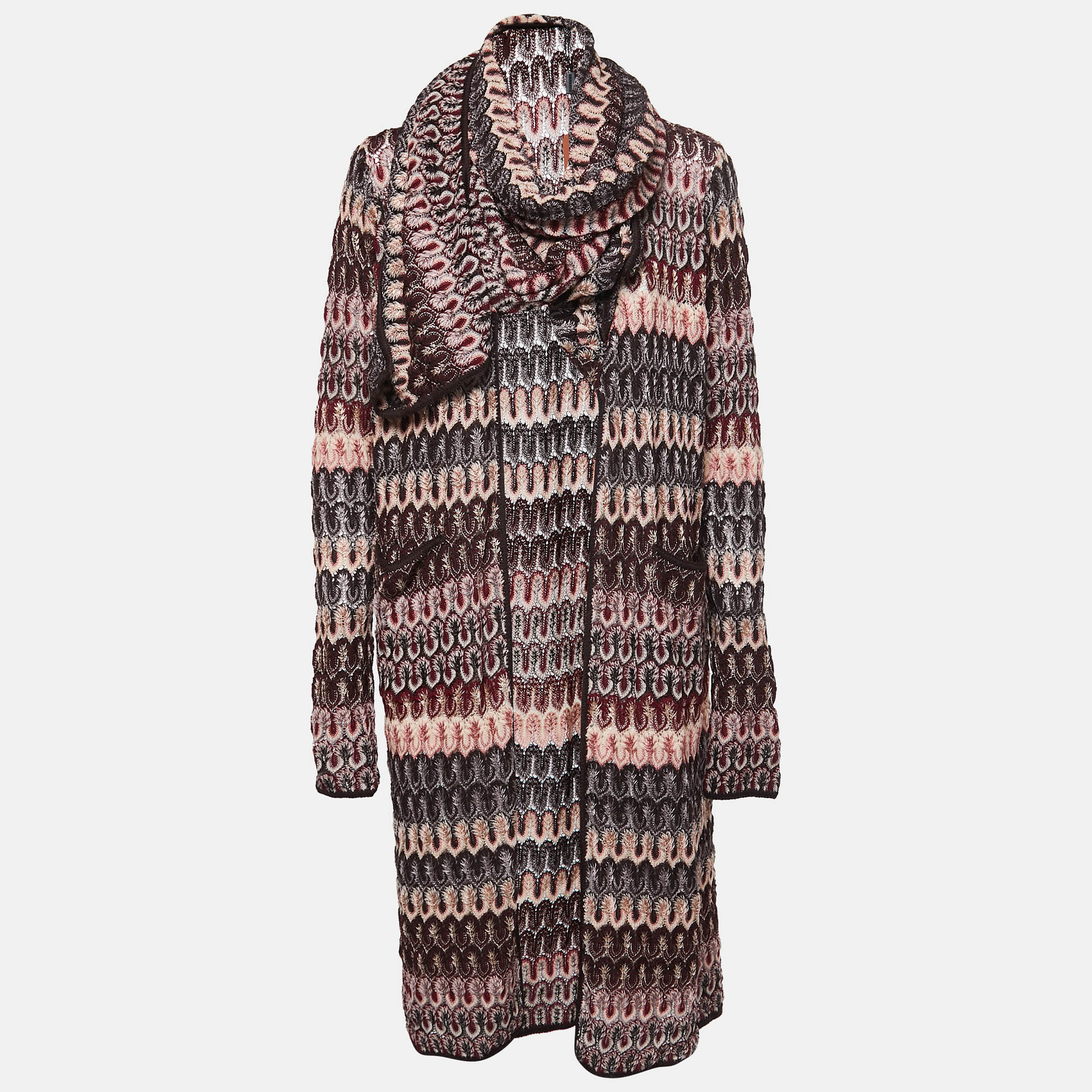 Pre Owned Missoni Multicolor Crochet Knit Open Front Cardigan M