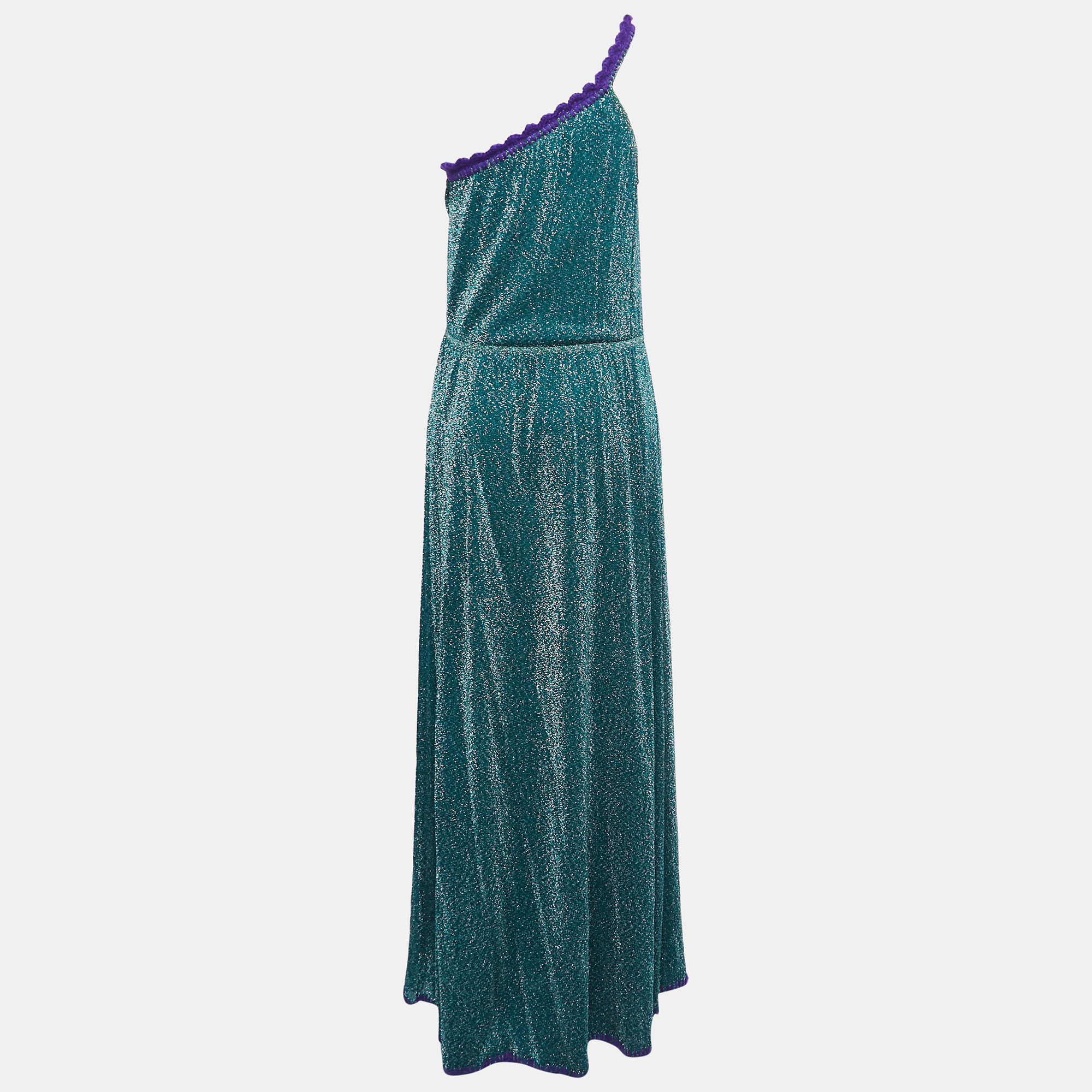 

Missoni Green Lurex Knit One Shoulder Maxi Dress