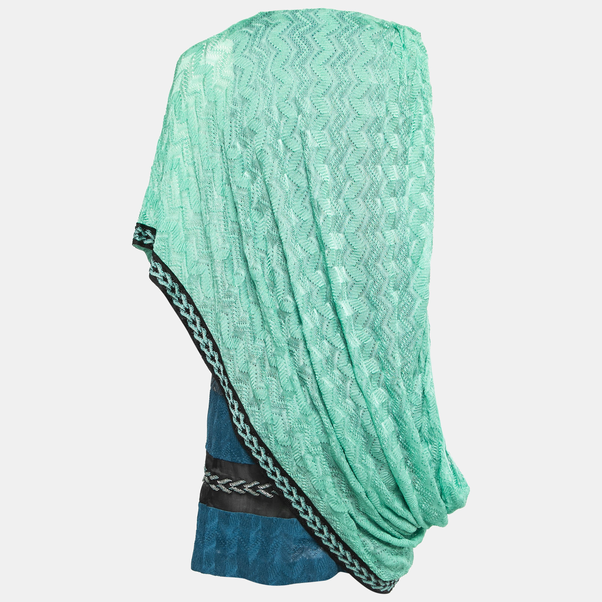 

Missoni Green/Blue Embellished Knit Layer Draped One Shoulder Short Dress