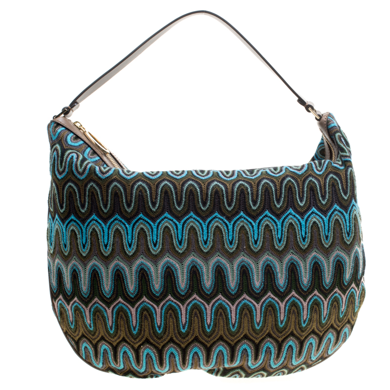Pre Owned Missoni Green/Multicolor Fabric Weave Hobo