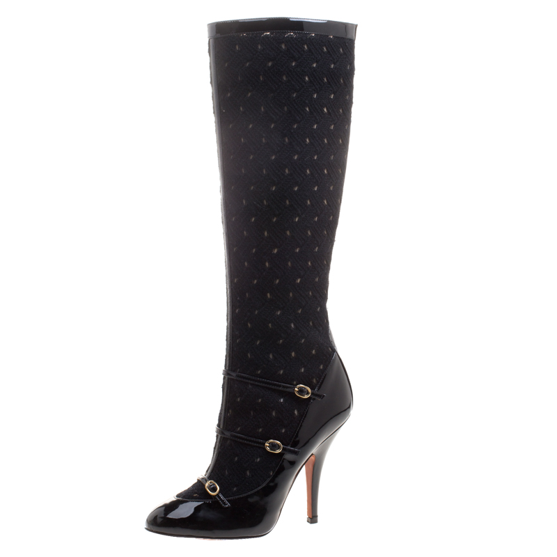 Missoni Black Leather and Knit Fabric Knee High Boots Size 39
