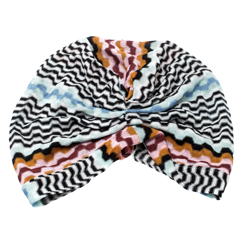 Pre Owned Missoni Mare Multicolor Zig Zag Pattern Knit Beach Turban