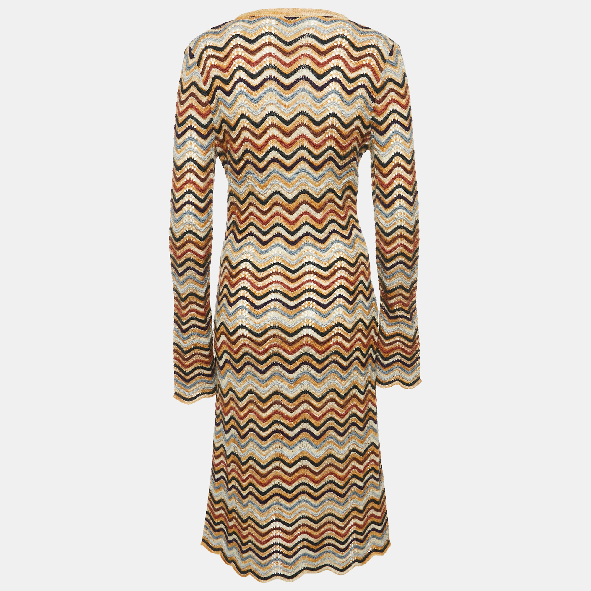 Missoni Sport Vintage Brown Chevron Crochet Midi Dress L 