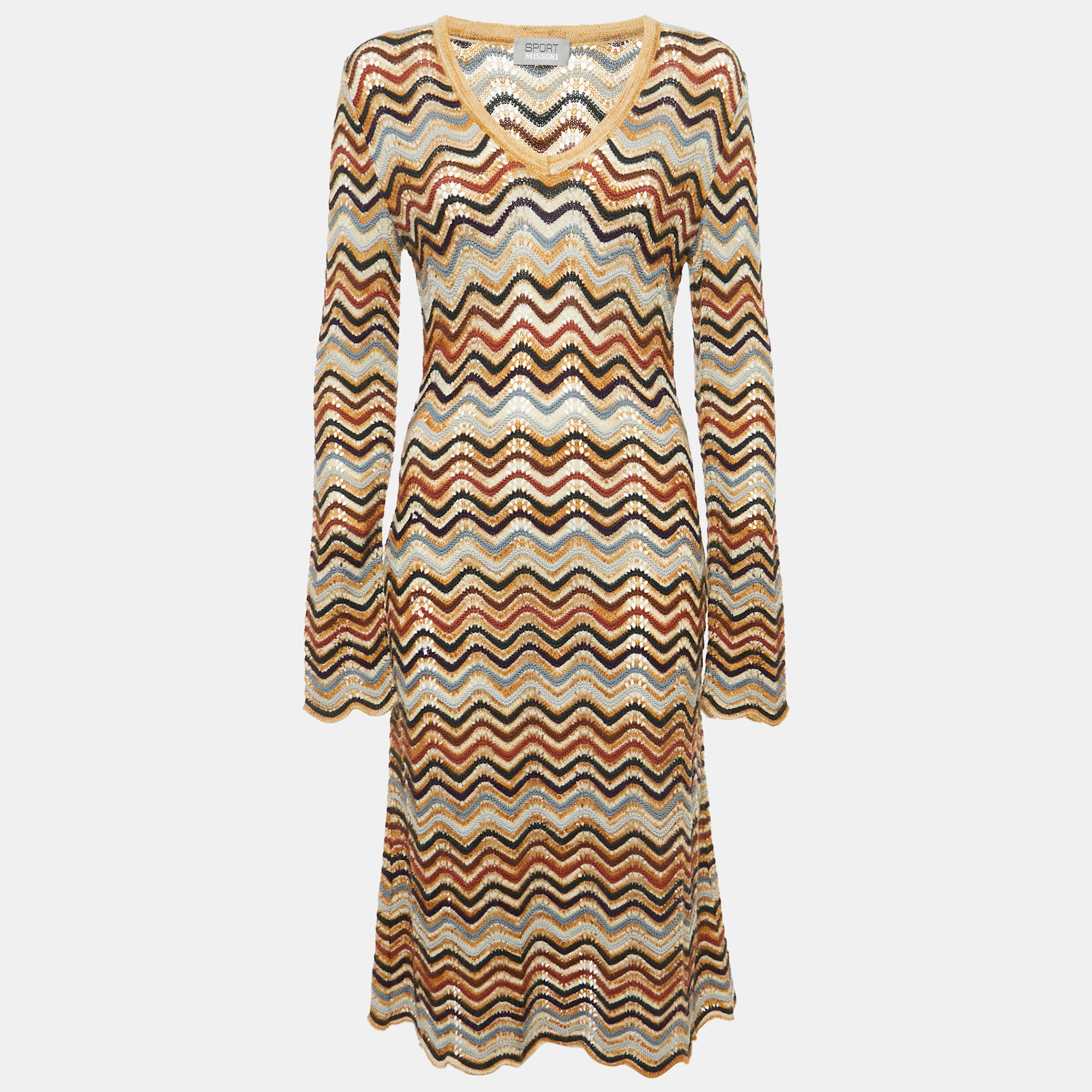 

Missoni Sport Vintage Brown Chevron Crochet Midi Dress L