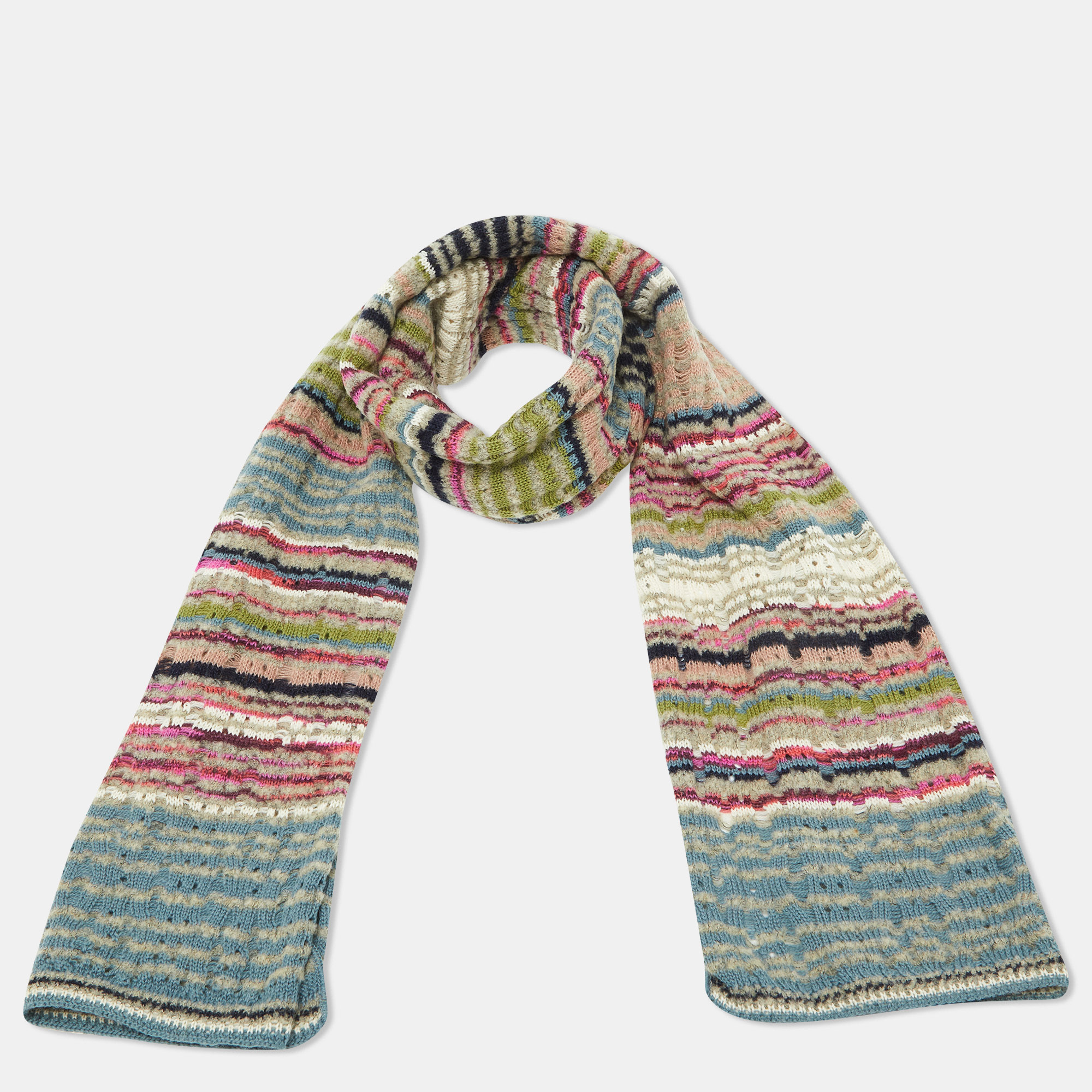 Missoni Multicolor Eyelet Knit Wool & Mohair Stole 