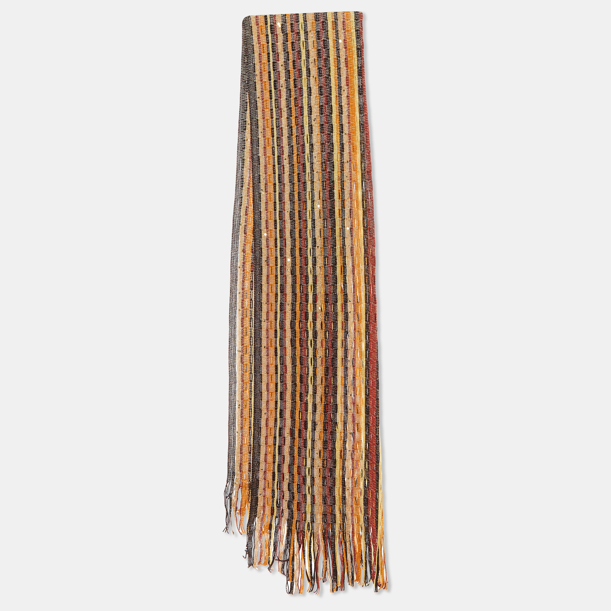 

Missoni Brown Sequin Embellished Striped Wool Knit Stole