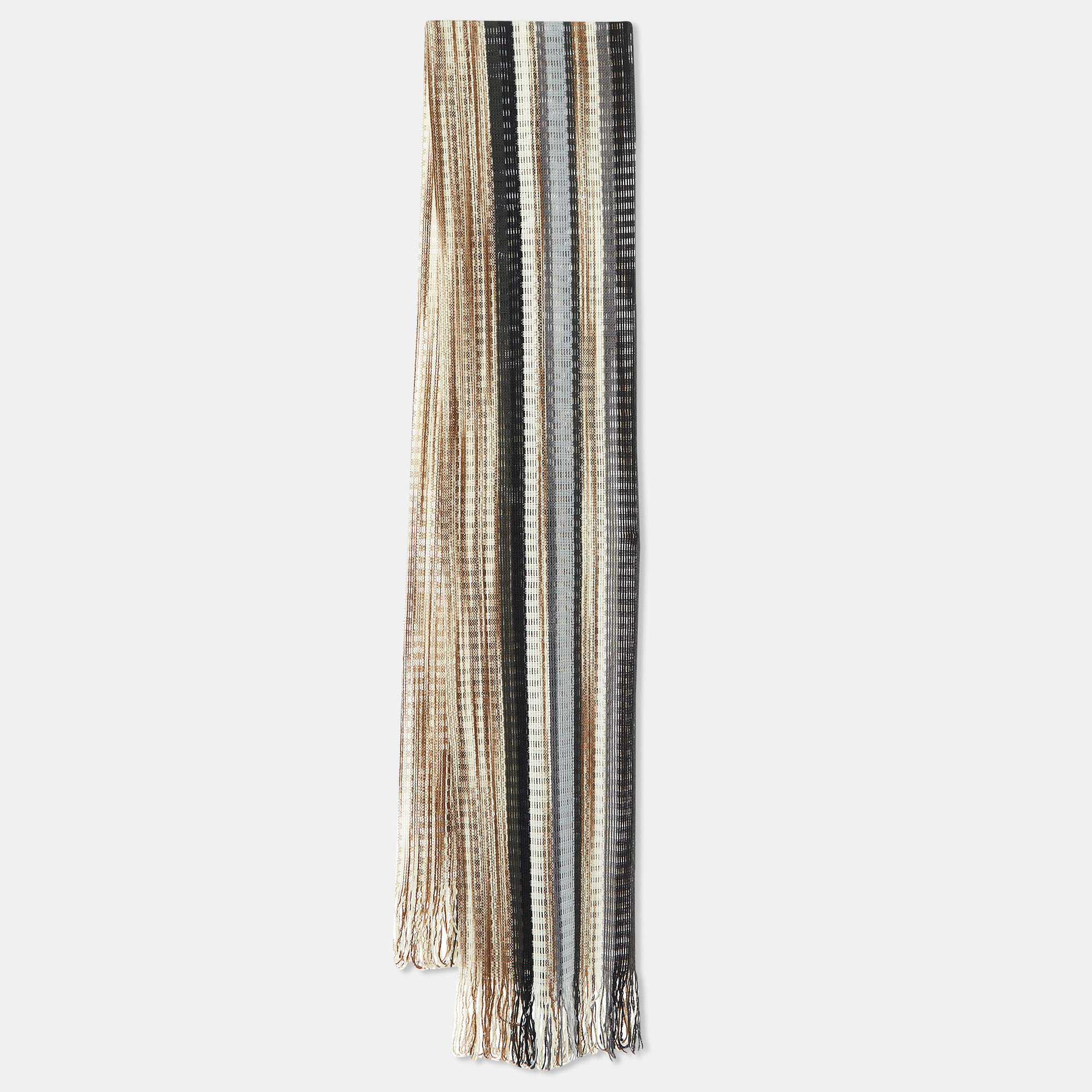 

Missoni Beige/Black Striped Lurex & Wool Knit Fringed Stole