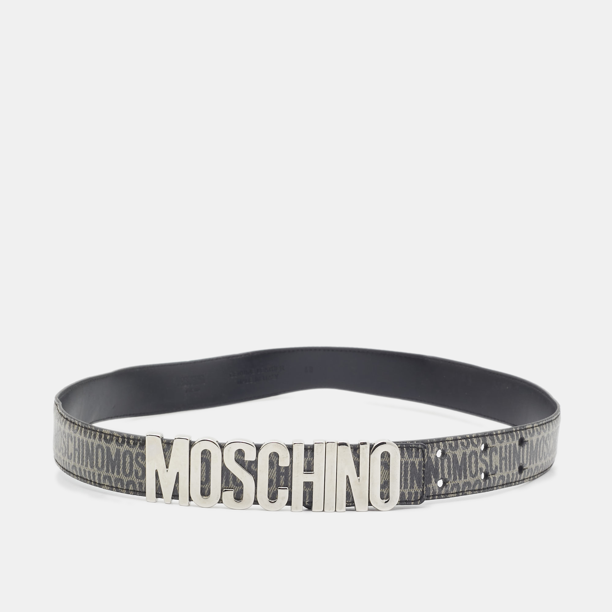 

Moschino Black/Grey Printed Leather Classic Logo Waist Belt